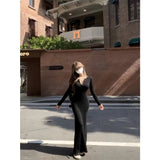 Korean Version Of Yellow Long-Sleeved Knitted Dress Women's Autumn Slime Temperamental Ass Dress Body To The Waist Long Skirt