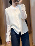 New Chinese Elegant High-End Temperament Apricot-Color Top Woman 2026 Early Spring Lady Bailing Age Reduction Style Thin Shirt