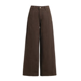 Coffee Color Retro Babes Split Jeans Female Straight Barrel Thin Loose Broad Leg Trousers