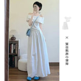 One-Word Shoulder White Shoulder-To-Shoulder Dress Women's Summer 2026 New Beautiful Dress Early Summer Wear Suit Women's Clothing