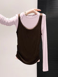 Small Unique Impact Color Two Sets Of Long-Sleeved T-Shirt Women Early Autumn New Thin Collection Waist Thin Inside The Bottom Top