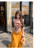 Xishuangbanna Tourism Holiday Style Wearing Suit Female Bohemian Print Blouse Blue Half-Body Dress