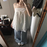 French Lace Spliced White Bra Sling Sling Vest Women Inside And Outside The Summer To Wear The Holiday Style Loose Sleeveless Top Tide