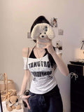 Spice Girls Wind Fake Two Hanging Neck Top Women Summer New Color Design Sense Small Dress Printing Short-Sleeved T-Shirt