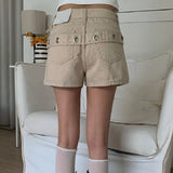 South Korea Dongdaemun Chic Dark Cool Girl Metal Buckle Denim Hot Pants Crotch Thin Shorts Female 2 Colors