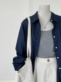 CHAO Class Recommendation!Fashion Contour Style ~ Korean Version Of Tibetan Blue Collar Loose Feeling Thin Breathable Linen Shirt