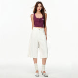 Cream Blue Seven-Point Trousers Summer Thin Straight Loose Thin Denim Trousers 2025 Burst Spandex