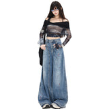 High Street Design Splashed With Painted Broad-Legged Jeans Women's Autumn Dress Retro Old Wasteland Trousers