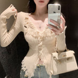 Pure Lusty Design Hairy V-Neck Sweater Women's Autumn And Winter New Slim Thin Niche Cardigan Top