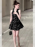 French Temperament Wave Point Hanging Neck Dress Woman 2025 Summer New Slim Waist Slim Skin Sexy A Short Skirt