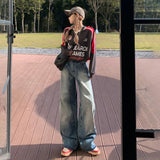 YC& Vintage High- Waisted Broad Legs Nts Small Design Studs High Street Jeans Women & Long Pants