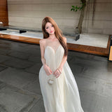 2026 New French Water-Light Wrinkled Skirt Hot Diamond Mesh Splicing Folding Dress Sanya Vacation Super Fairy