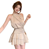 2026 Summer Court Style Feel Pure Desire To Coat Leaves Side Half Dress Two Suit Dress Dress Woman