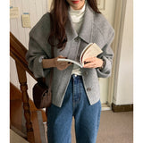Korean Version Of Chic Autumn And Winter Retro Gentle Simple Collar Single Buckle Commuting Wool Coat 4 Colors