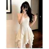 Thicker Chiffon Fabric + Inner Tulle Lace Sling Dress Women 2026 Summer New Irregular Skirt