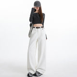 2026 Autumn White Cowgirl Broad-Legged High-Belt Tight Trousers Straight Trousers Without Belt