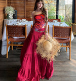 Xishuangbanna Tourism Holiday Style Wearing Suit Female Bohemian Print Blouse Blue Half-Body Dress