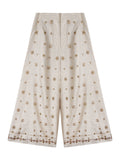 St. Tropez's Bronze Flowers 2025 Summer New Heavy Industry Nail Beads Linen Suit / Broad Leg Trousers