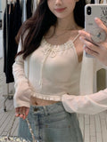 Pure Love Girl 48S Fine Wool Knitted Two-Piece Set ~ Thin Cardigan Sling Group Dopamine Top Opener