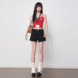 Gray High-Waisted Double-Buckle Elastic Denim Shorts 2026 Spring And Summer New Pick-Up Skinny Three-Point Pants