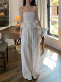Cotton Tamplicing Embroidery Lace Spliced Casual Trousers With Embroidered Lace Cotton Slacks