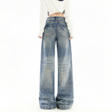 Spring And Summer New Heavy Industry High Street Lazy Fashion Wide-Legged Jeans Loose Straight Pants Woman