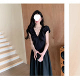 2026 New French Dress High-End Hepburn Wind Small Black Dress To Collect Waist Thin V Collar Black Dress Women Summer