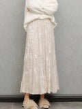 Silk Velvet Skirt, Spring And Autumn Winter Beige Gentle Folded Skirt High-Waist A Word 100 Fold Skirt Dress Girl