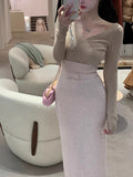 Girls In Wool Group V-Neck Knitted Sweater / Height Waist Skirt Lazy Daily Commute