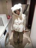 Little Bear Ears Macoat Hooded Hairy Jacket 2025 Spring And Autumn Shoulder Vest Fashion Adds Sweetness