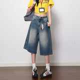 Vintage Blue To Do The Old Polished White Texture Seven-Point Jeans Women 2026 Spring New Loose Leisure Broad Leg Trousers Cotton