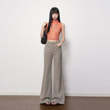 Light Gray Lazy Wind High-Waist High-Waist Elastic Micro-Tpeaker Jeans Women 2026 Spring New Thin Temperament Trumpet Trousers