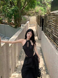 Summer Repair Strap Inside The Spice Girl Fake Joint Coat Wearing Retro Wave Point Bare Back Hanging Neck Slings Small Vest