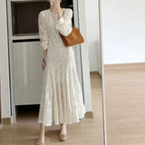 Spring And Autumn 2025 New Famous Tea Crest French Dress High Sensing White Chiffon Embroidered Fishtailȹs