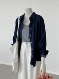 CHAO Class Recommendation!Fashion Contour Style ~ Korean Version Of Tibetan Blue Collar Loose Feeling Thin Breathable Linen Shirt
