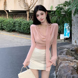 2025 Autumn And Winter New Pure Lusty Temperament Shoulder-To-Shoulder Ribbon Design Design Design Of The Long-Sleeved Top Woman