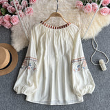 2025 Summer Retro National Style Long-Sleeved Collar Loose Thin Embroidery Jacket Women's Ocean Clad Shirt