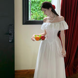 French Lotus Side Shoulder-To-Shoulder Dress Women's Summer 2025 New Super-Looking Niche Design Temperament Dress