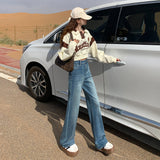 Early Autumn Straight Trousers Jeans Women's Elastic High Waist Thin Fashion Water Wash Black Smoke Tube Trousers Slim Splendlish Spandex