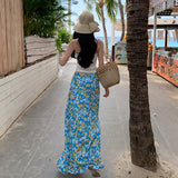 2025 Summer Seaside Resort Suit French Rope Smear Chest Vest Top Women Crushed Flower Skirt Two-Piece