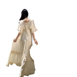 French Gentle Collared Leaf Side V-Neck Dress Women's Summer Super Fairy Temperament High-Sensential Seaside Holiday Dress