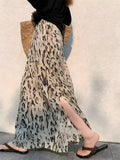 Beautiful Beautiful Dress Seaside Vacation High-Waisted Thin Leopard Print Open Fork A Word Half-Dress Woman Spring