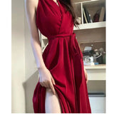 Pure-Want Red Hanging Neck Dress Woman 2025 Early Spring New A-Character Sister To Close The Belt To Repair The Body Of The Long Dress