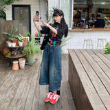 YC&2 Color Retro High-Rise Seven-Point Trousers High Street Trousers Wide Leg Pants Summer Straight Jeans Woman