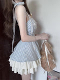 French Hanging Neck Bow Sling Dress Women's Summer 2026 New Slimy Lattice High Waist Fluffy Skirt
