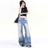 | Creases To Make Old Water Wash Jeans Summer 2025 New Drag Floor Thin Loose Straight Broad Leg Pants Summer Thin