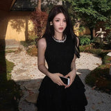Beautiful Hottie Waist Dress Women's Dress French Temperament Gold High-Grade Small Black Dress Birthday Dress Skirt