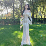 French Pure Lust Lace Thighs Sleeves Shoulder Bra Light Luxury Emptiness High-End Feel Dress Dress