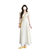 Tiansi Embroidery Fabric + Inner Micro-Permeable Texture Square Three-Dimensional Broken Flower Back Bow Bow Romantic Dating Long Dress