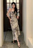 2025 New Retro Ink Painting New Chinese Style Design Slings With Long Temperament Dress